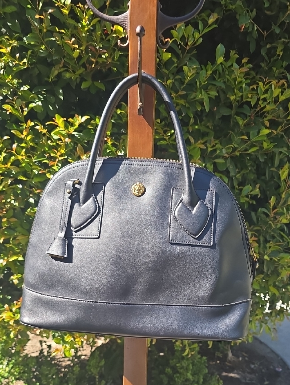 Anna Klein Classic Black Dome Satchel Handbag